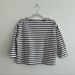 Muji 100% Cotton Breton Stripe Shirt - XS/S, White/Navy